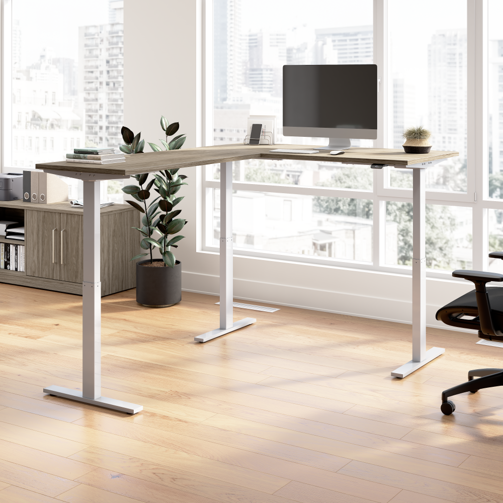 Shop Bush Business Furniture Move 60 Series 60W Height Adjustable L Shaped Standing Desk, Image 02, M6SL6078MHSK, #color_modern hickory/cool gray metallic