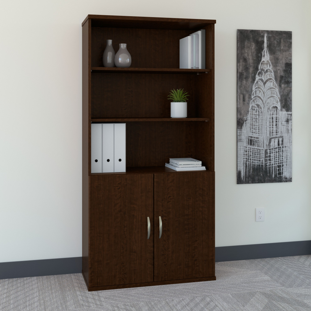 Shop Bush Business Furniture Series C 36W 5 Shelf Bookcase with Doors, Image 02, SRC103MR, #color_mocha cherry