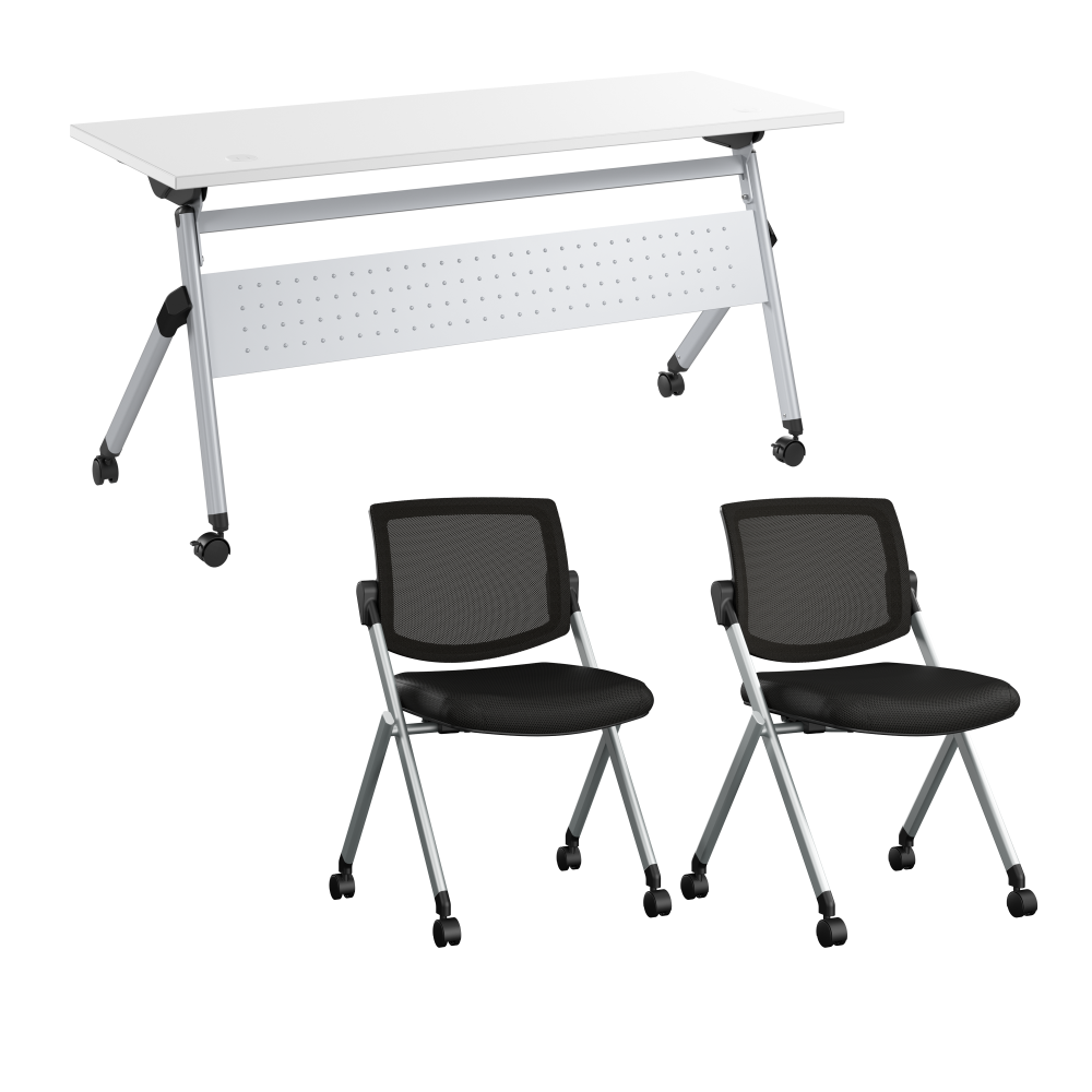 Shop Bush Business Furniture Envision 60W Folding Training Table and 2 Folding Chairs, Image 01, NVS003WH, #color_white/cool gray metallic