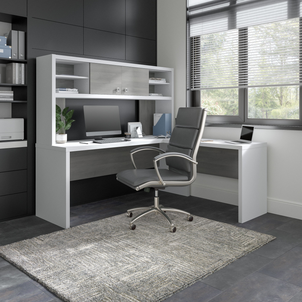 Shop Bush Business Furniture Echo 72W L Shaped Computer Desk with Hutch, Image 02, ECH057WHMG, #color_pure white/modern gray