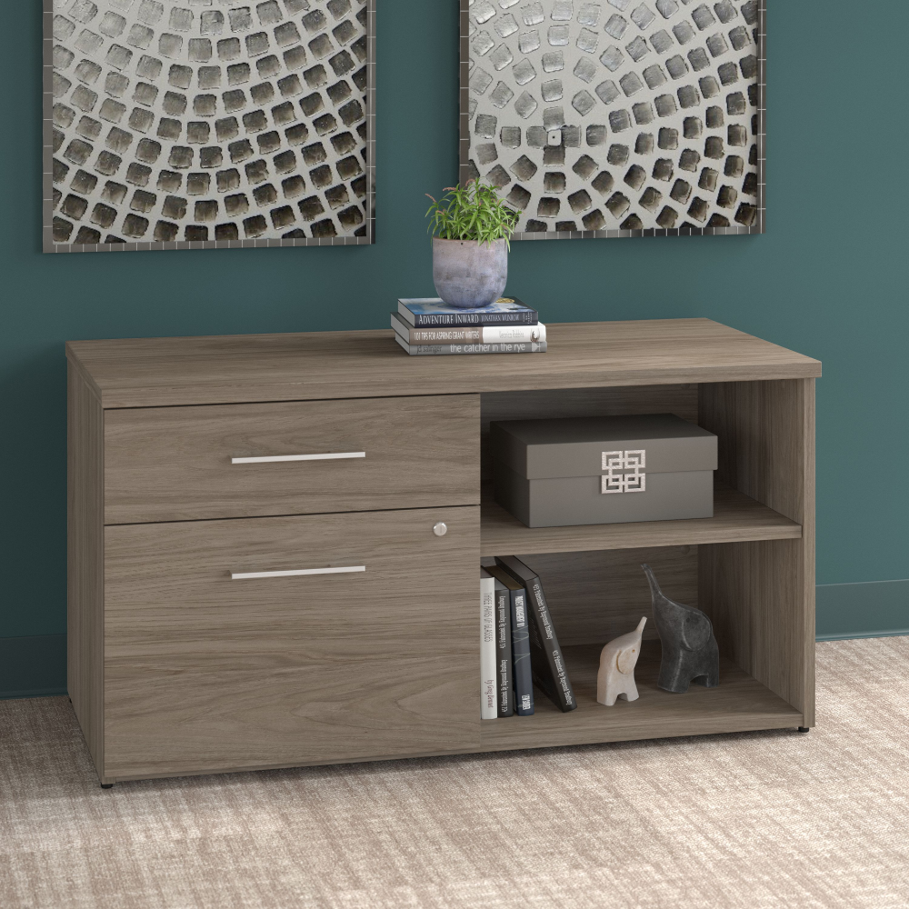 Shop Bush Business Furniture Office 500 Low Storage Cabinet with Drawers and Shelves, Image 02, OFS145MH, #color_modern hickory