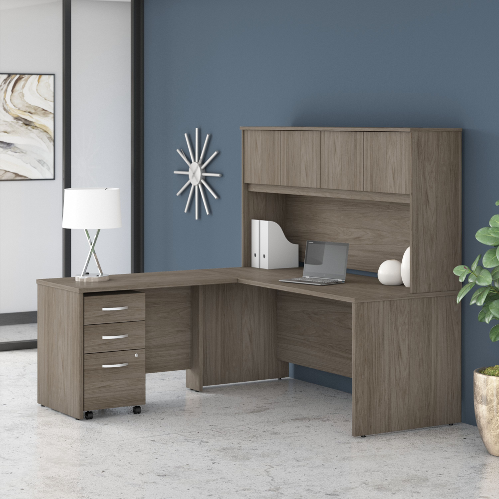 Shop Bush Business Furniture Studio C 72W x 30D L Shaped Desk with Hutch, Mobile File Cabinet and 42W Return, Image 02, STC006MHSU, #color_modern hickory