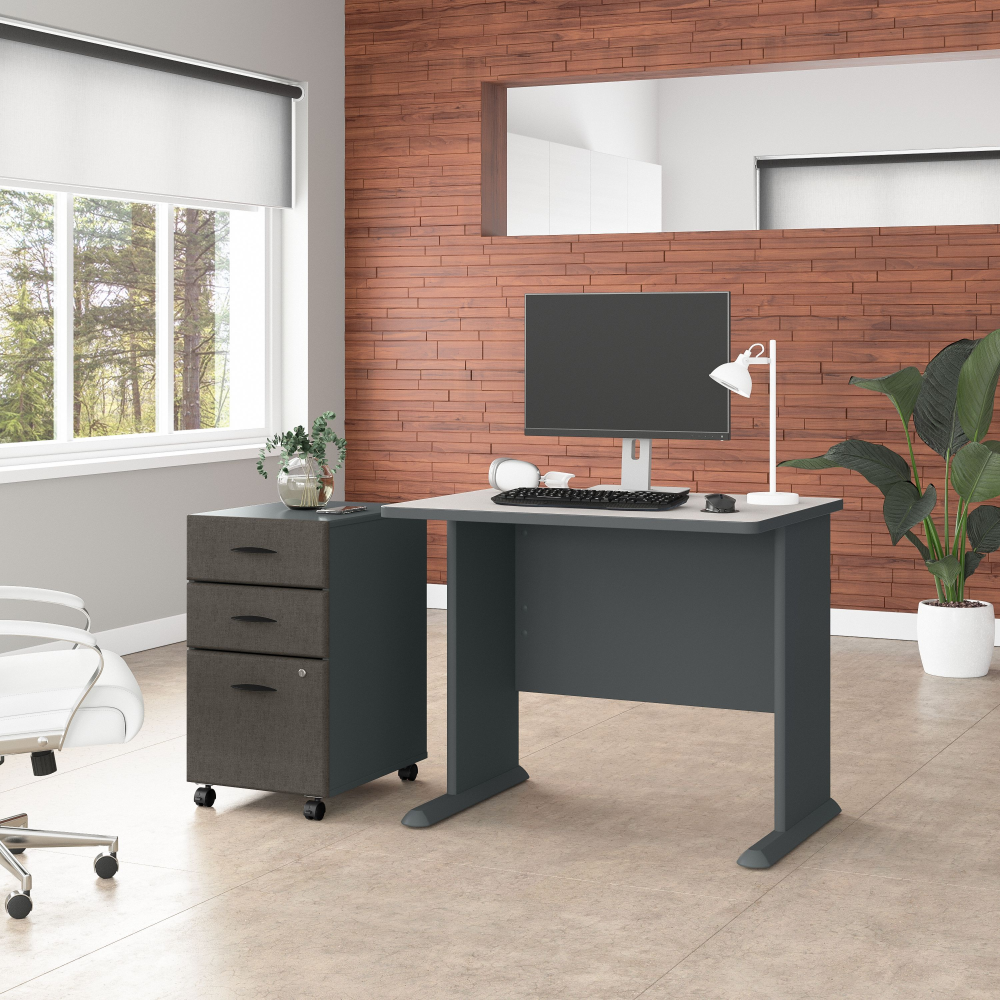 Shop Bush Business Furniture Series A 36W Desk with Mobile File Cabinet, Image 02, SRA024SLSU, #color_slate/white spectrum