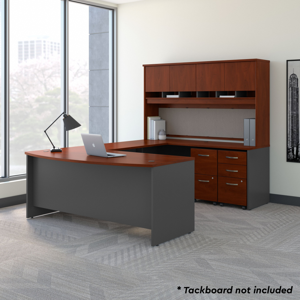 Shop Bush Business Furniture 72W Bow Front U Shaped Desk with Hutch and Storage, Image 02, SRC095HCSU, #color_hansen cherry/graphite gray
