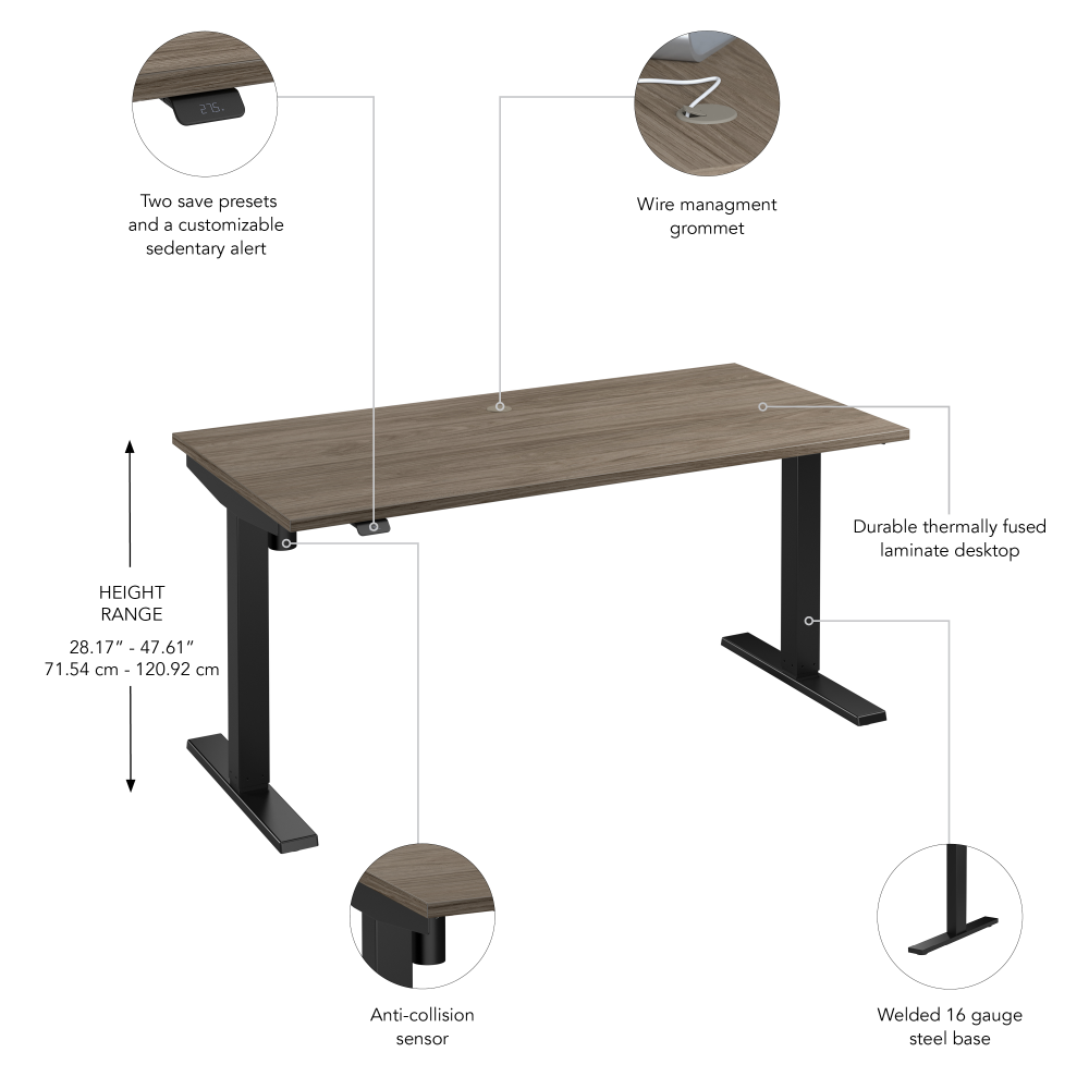 Shop Bush Business Furniture Move 40 Series 60W x 30D Electric Height Adjustable Standing Desk, Image 06, M4S6030MHBK, #color_modern hickory/black powder coat