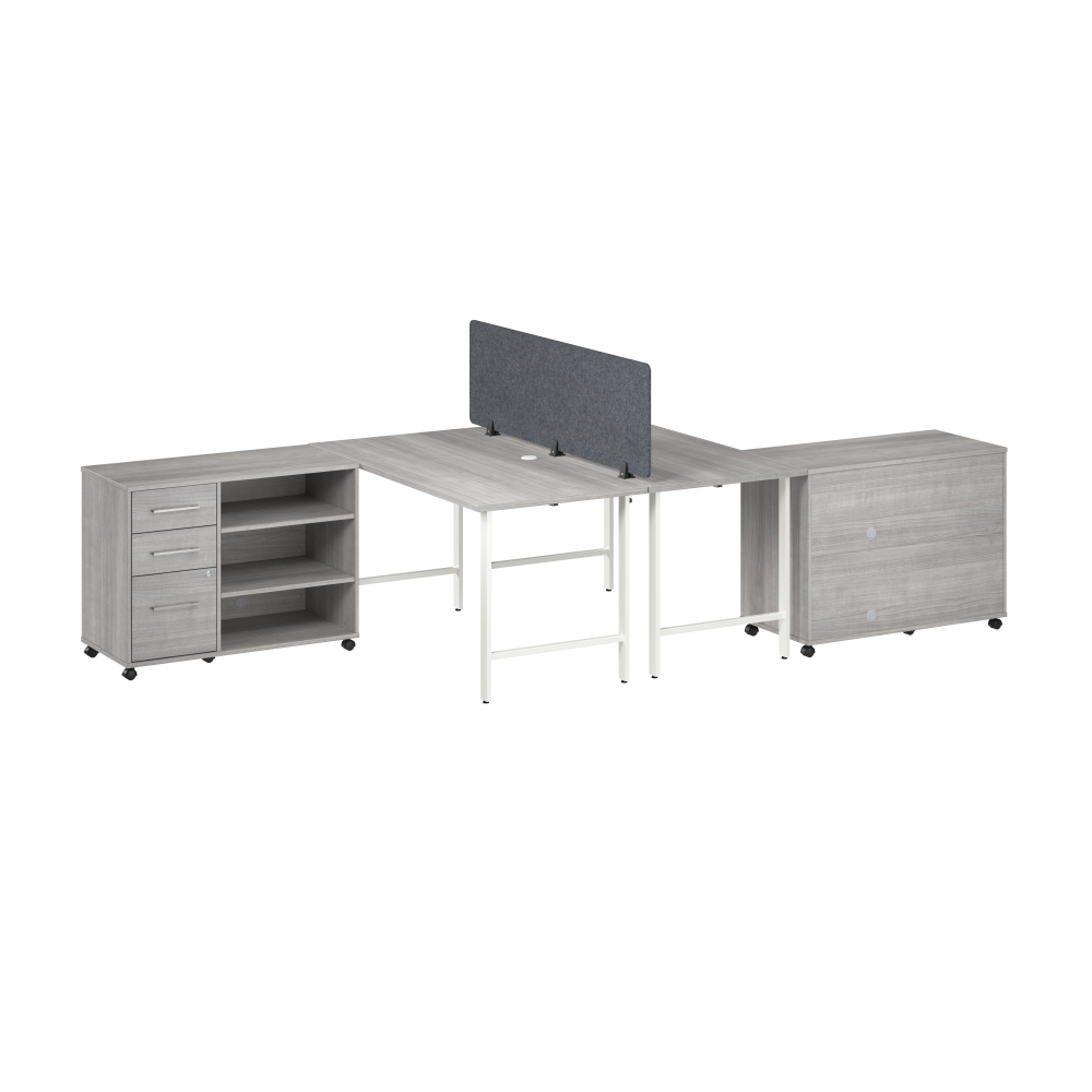 Shop Bush Business Furniture Hustle 2 Person Computer Desk with Mobile Storage Cabinets, Power Grommets, and Privacy Screen, Image 01, HUS016PG, #color_platinum gray