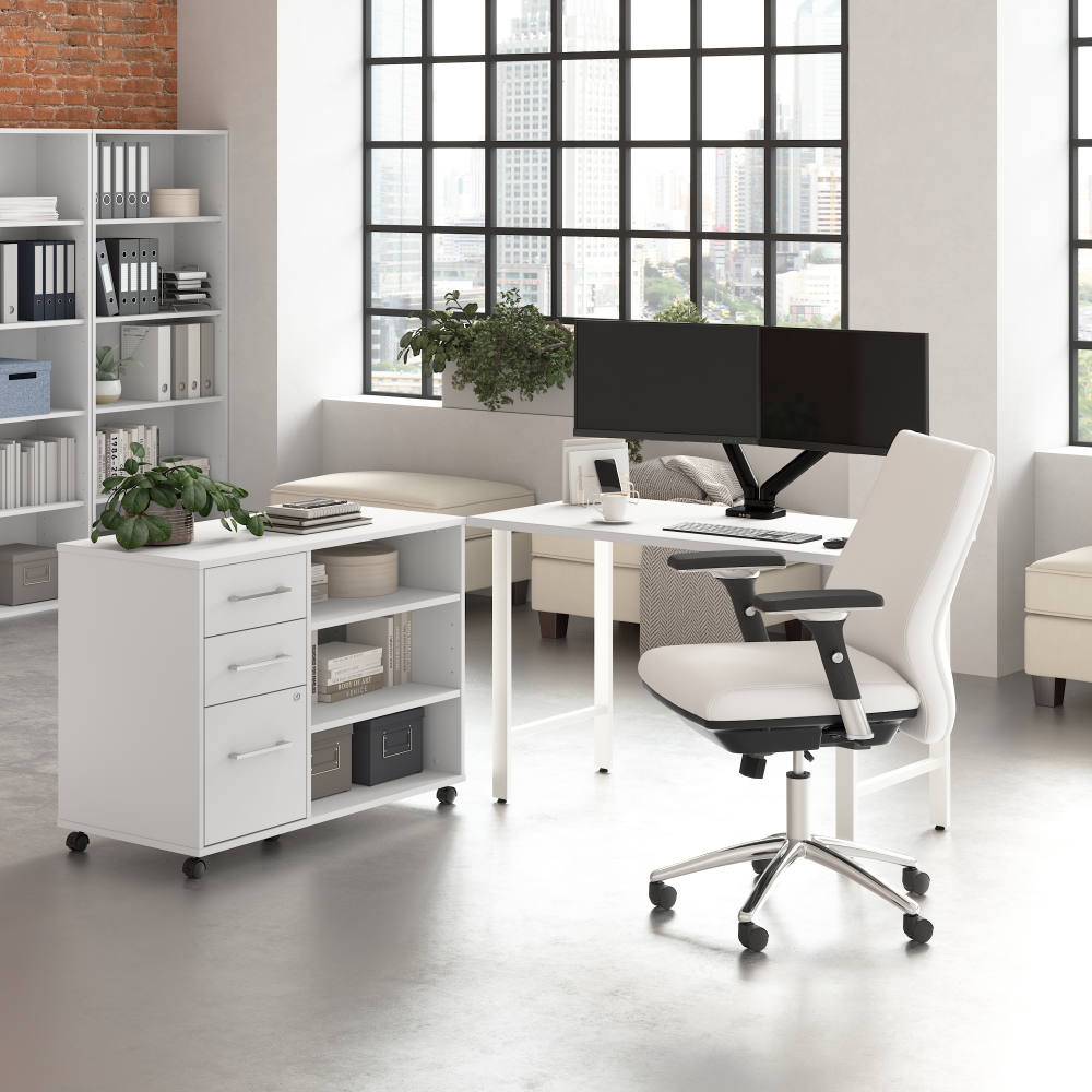 Shop Bush Business Furniture Hustle 48W x 24D Computer Desk and Storage Cabinet with Drawers and Shelves, Image 02, HUS007WH, #color_white