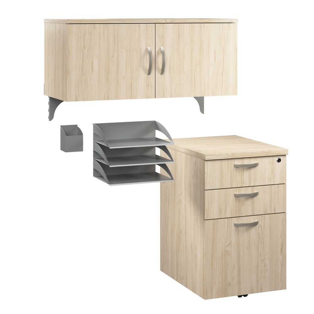 Shop Bush Business Furniture Office in an Hour Cubicle Storage Hutch with Paper Trays and Pencil Holder, Image 01, WC36597-03, #color_natural elm