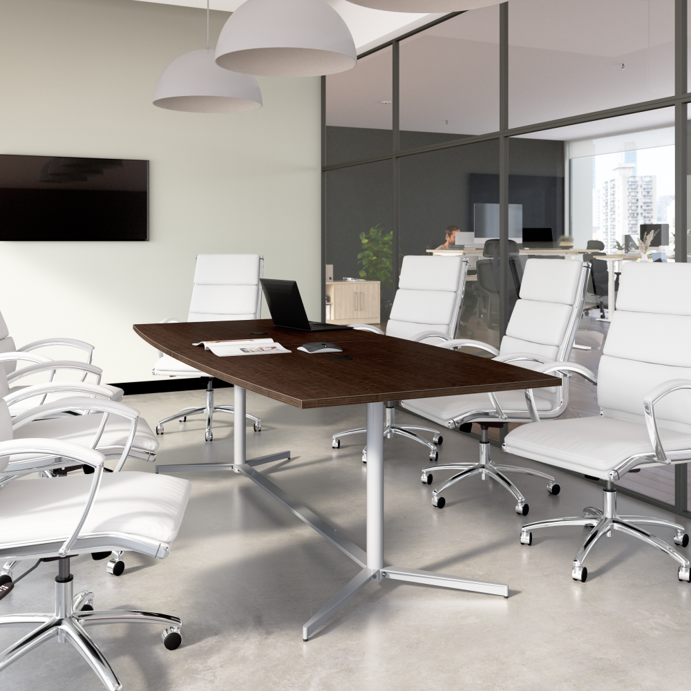 Shop Bush Business Furniture 96-inch Office Conference Table with Metal Base, Image 02, 99TBM96MRSVK, #color_mocha cherry/silver