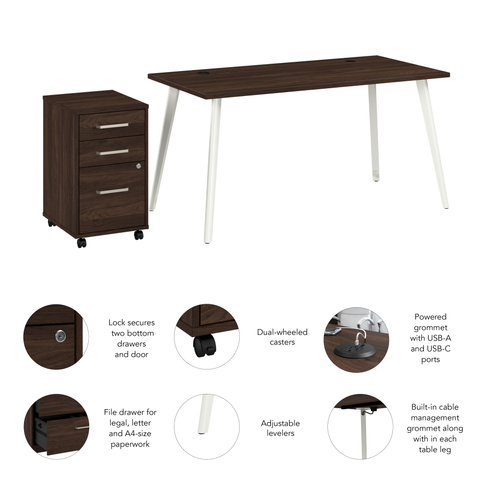 Shop Bush Business Furniture Vista 60W Desk with Splayed Metal Legs and 3 Drawer Mobile File Cabinet, Image 06, VST002BWSU, #color_black walnut