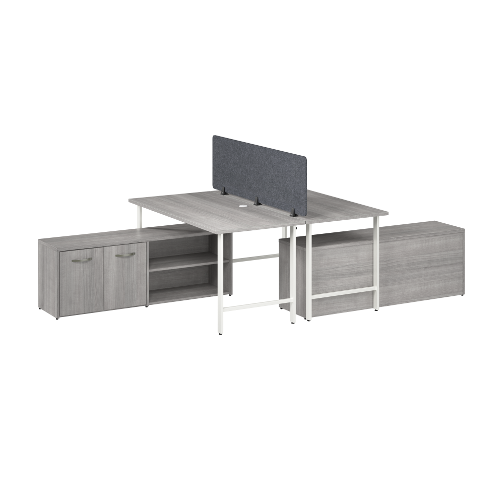 Shop Bush Business Furniture Hustle 2 Person Computer Desk with Low Storage Cabinets, Power Grommets, and Privacy Screen, Image 01, HUS015PG, #color_platinum gray