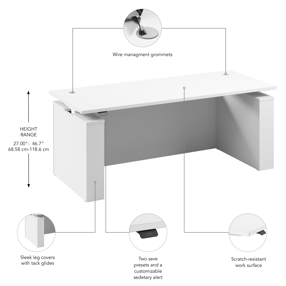Shop Bush Business Furniture Stratus 72W x 30D Electric Height Adjustable Standing Desk with Modesty Panel, Image 07, SUT004WH, #color_white