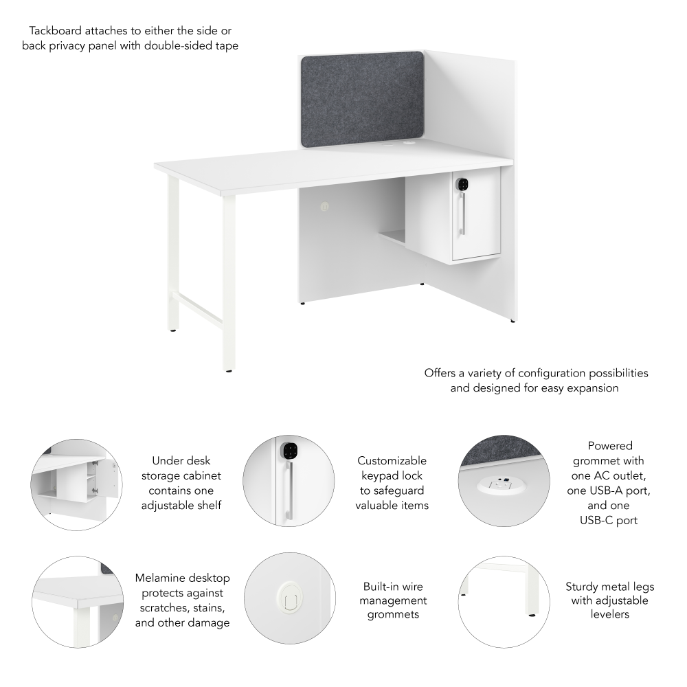 Shop Bush Business Furniture Hustle 60-inch Cubicle Desk for Office with Locking Storage Cabinet, Image 06, HUCB260WH, #color_white