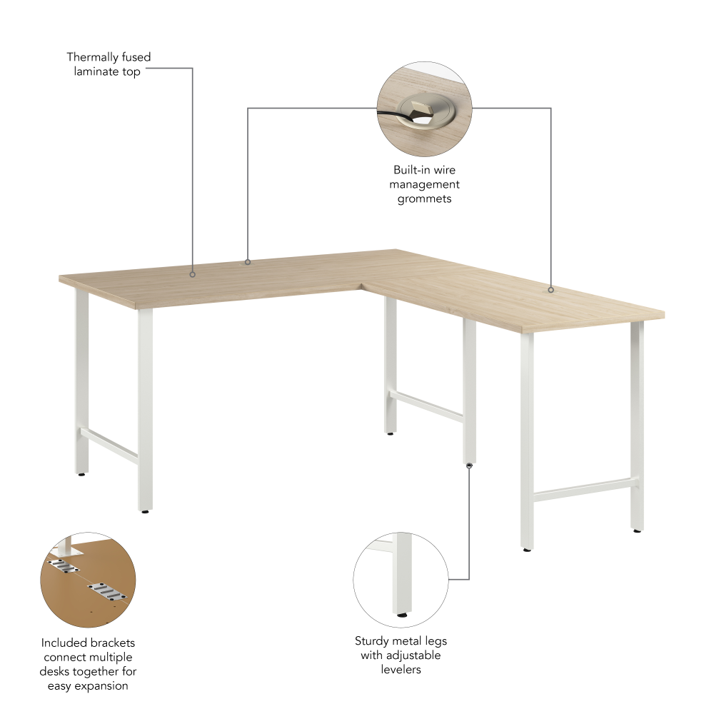 Shop Bush Business Furniture Hustle 60W x 30D L Shaped Computer Desk with Metal Legs, Image 07, HUS003NE, #color_natural elm