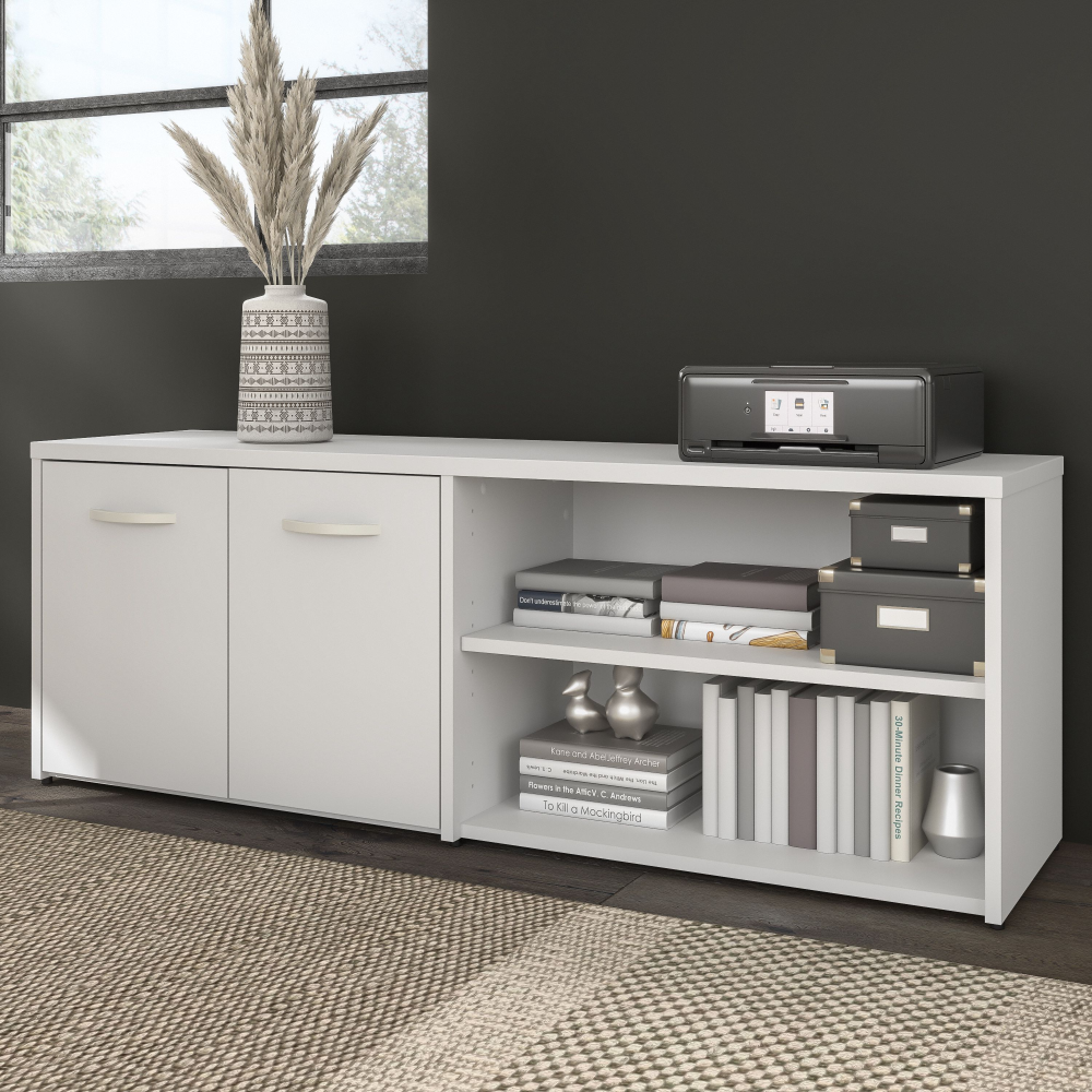 Shop Bush Business Furniture Hybrid Low Storage Cabinet with Doors and Shelves, Image 02, HYS160WH-Z, #color_white