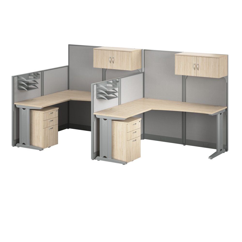 Shop Bush Business Furniture Office in an Hour 2 Person L Shaped Cubicle Desks with Storage, Drawers, and Organizers, Image 01, OIAH008NE, #color_natural elm