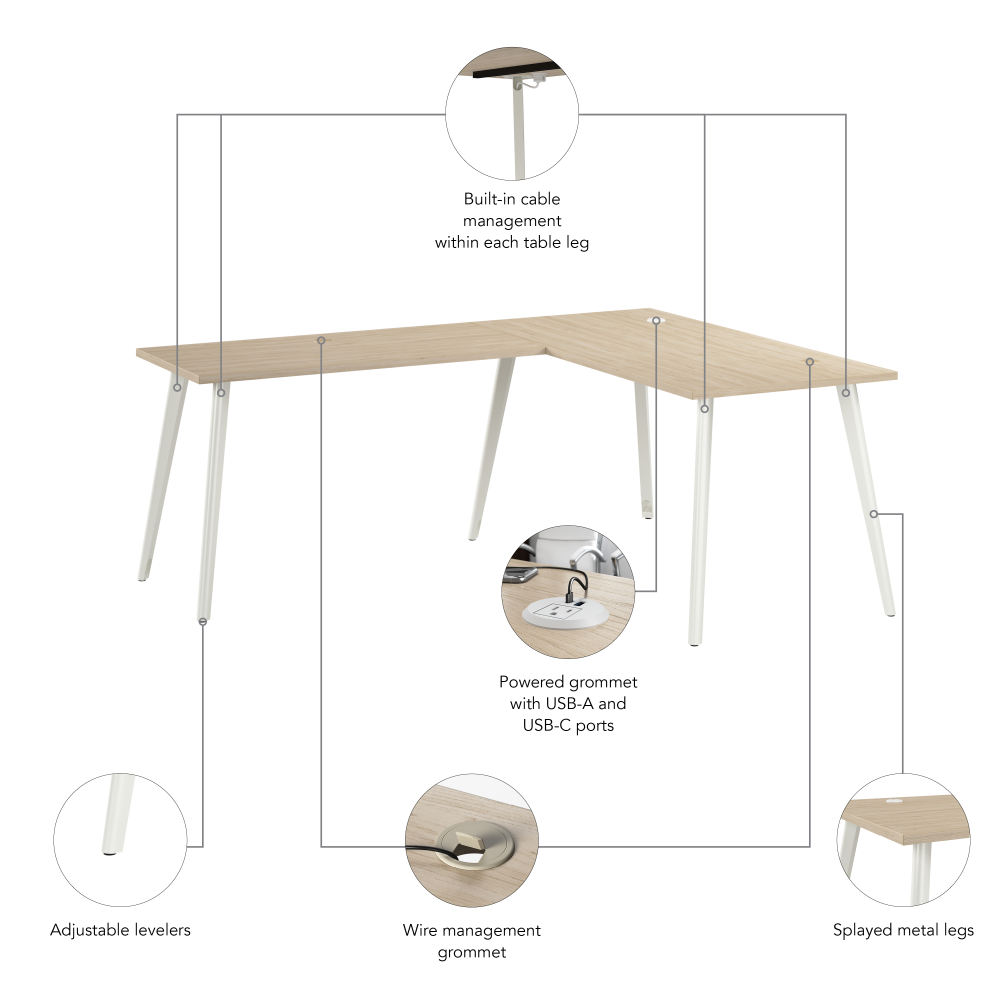 Shop Bush Business Furniture Vista 60W x 30D L Shaped Desk with Splayed Metal Legs, Image 06, VST004NE, #color_natural elm