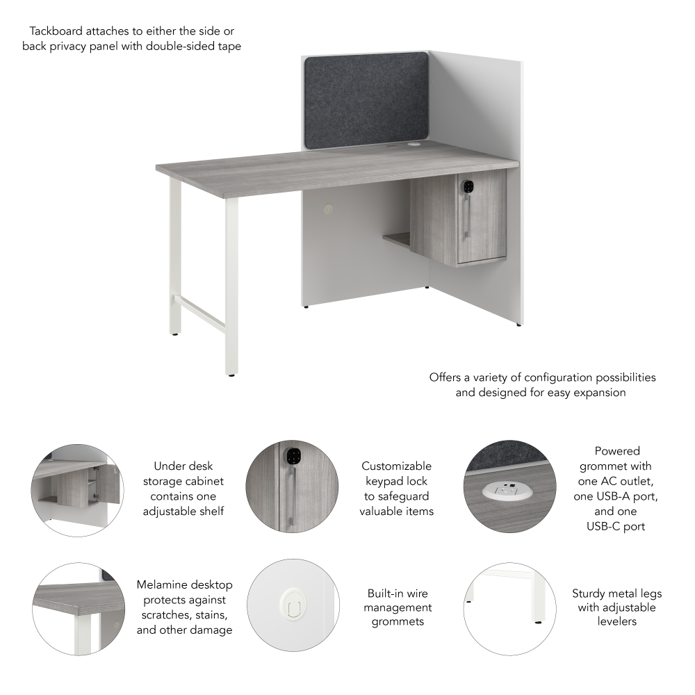 Shop Bush Business Furniture Hustle 60-inch Cubicle Desk for Office with Locking Storage Cabinet, Image 06, HUCB260WHPG, #color_white/platinum gray