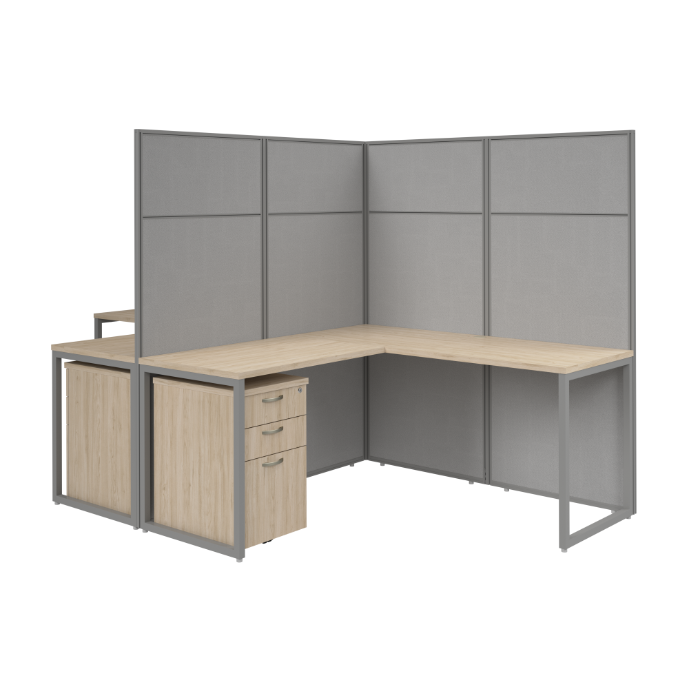 Shop Bush Business Furniture Easy Office 60-inch 2 Person L Shaped Cubicle Desk with Drawers and Tall Panels, Image 01, EODH56SNE-03K, #color_natural elm/silver gray fabric