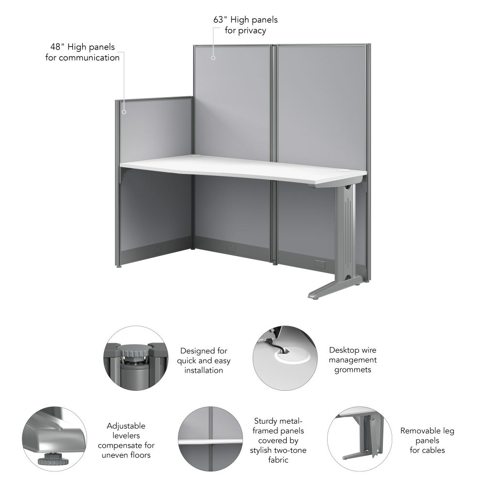 Shop Bush Business Furniture Office in an Hour 65W x 33D Straight Cubicle Desk, Image 10, WC36192-03K, #color_pure white