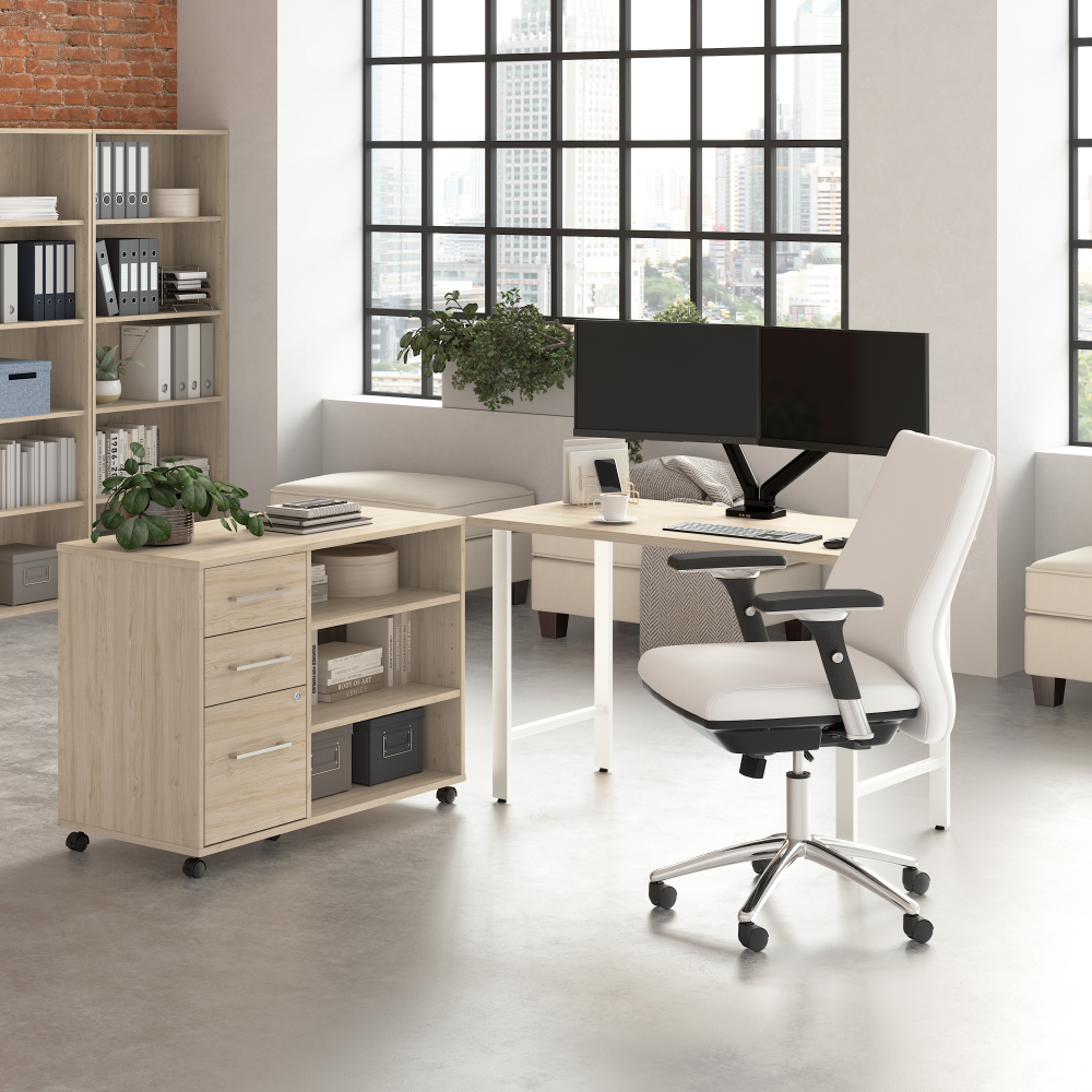 Shop Bush Business Furniture Hustle 48W x 24D Computer Desk and Storage Cabinet with Drawers and Shelves, Image 02, HUS007NE, #color_natural elm