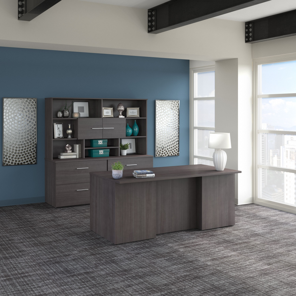 Shop Bush Business Furniture Office 500 72W x 36D Executive Desk with Drawers, Lateral File Cabinets and Hutch, Image 02, OF5001SGSU, #color_storm gray