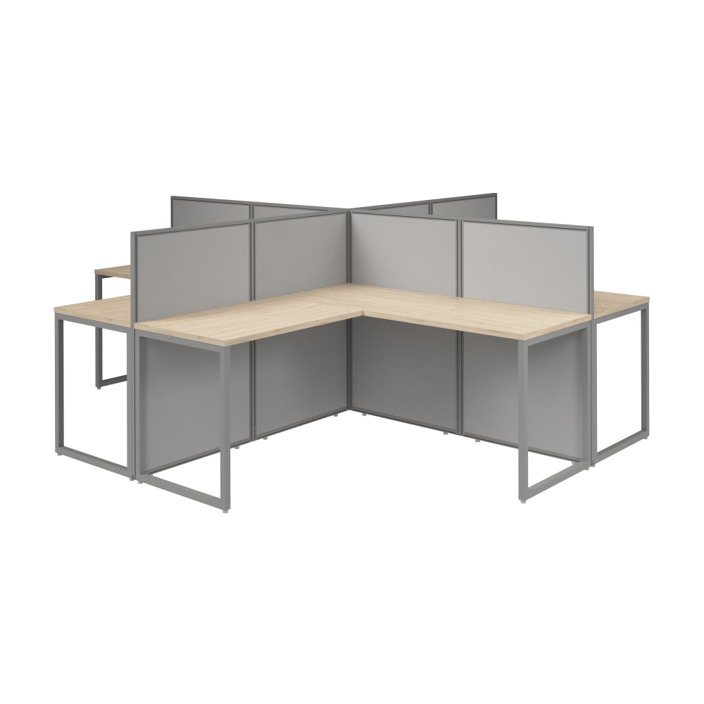 Shop Bush Business Furniture Easy Office 60-inch 4 Person L Shaped Cubicle Desk with Low Panels, Image 01, EOD760NE-03K, #color_natural elm/silver gray fabric