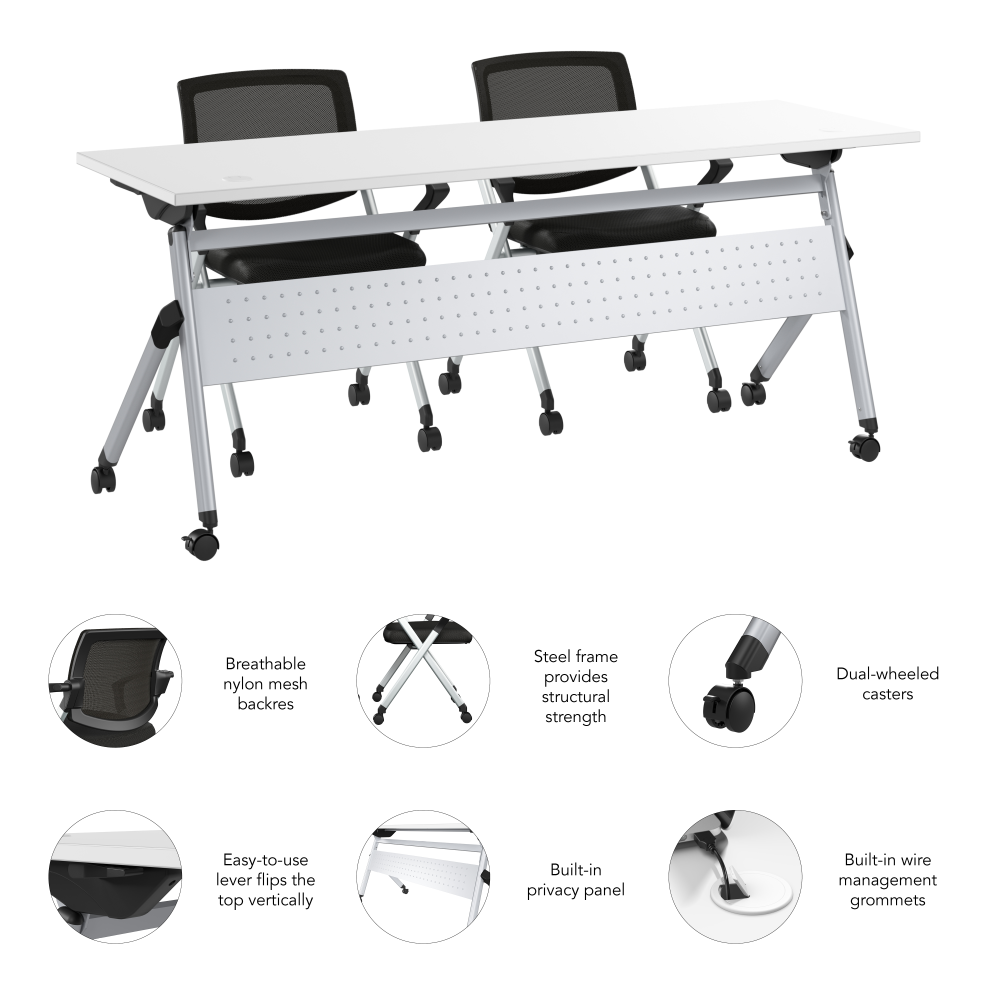 Shop Bush Business Furniture Envision 72W Folding Training Table and 2 Folding Chairs with Arms, Image 06, NVS002WH, #color_white/cool gray metallic