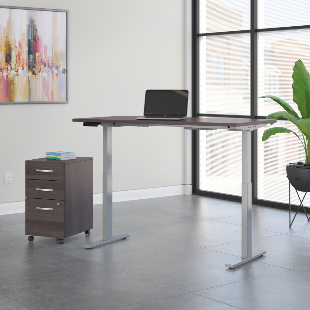 Shop Move 60 Series by Bush Business Furniture 60W x 30D Height Adjustable Standing Desk with Storage, Image 02, M6S011SGSU, #color_storm gray/cool gray metallic