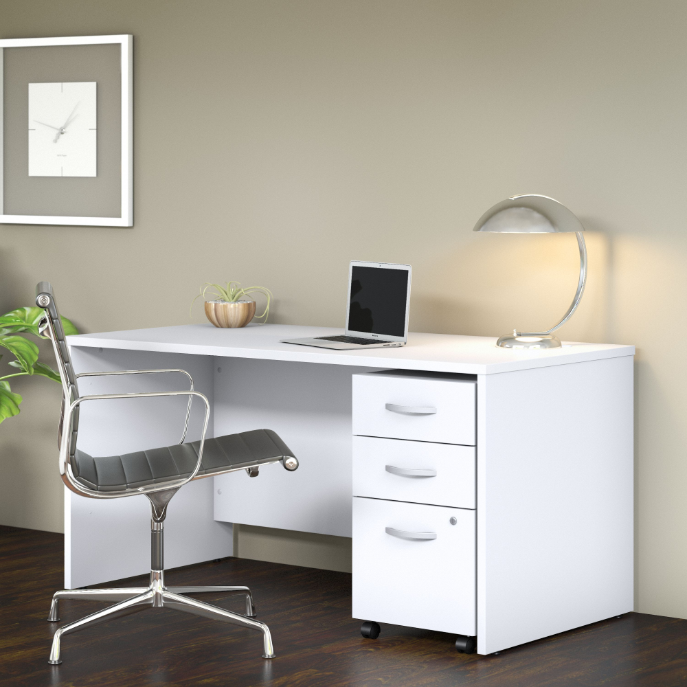Shop Bush Business Furniture Studio C 60W x 30D Office Desk with Mobile File Cabinet, Image 02, STC014WHSU, #color_white
