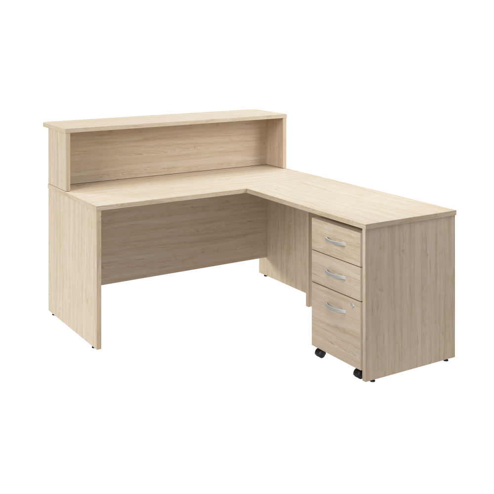 Shop Bush Business Furniture Arrive 60W x 72D L Shaped Reception Desk with Shelf and Mobile File Cabinet, Image 01, ARV004NE, #color_natural elm