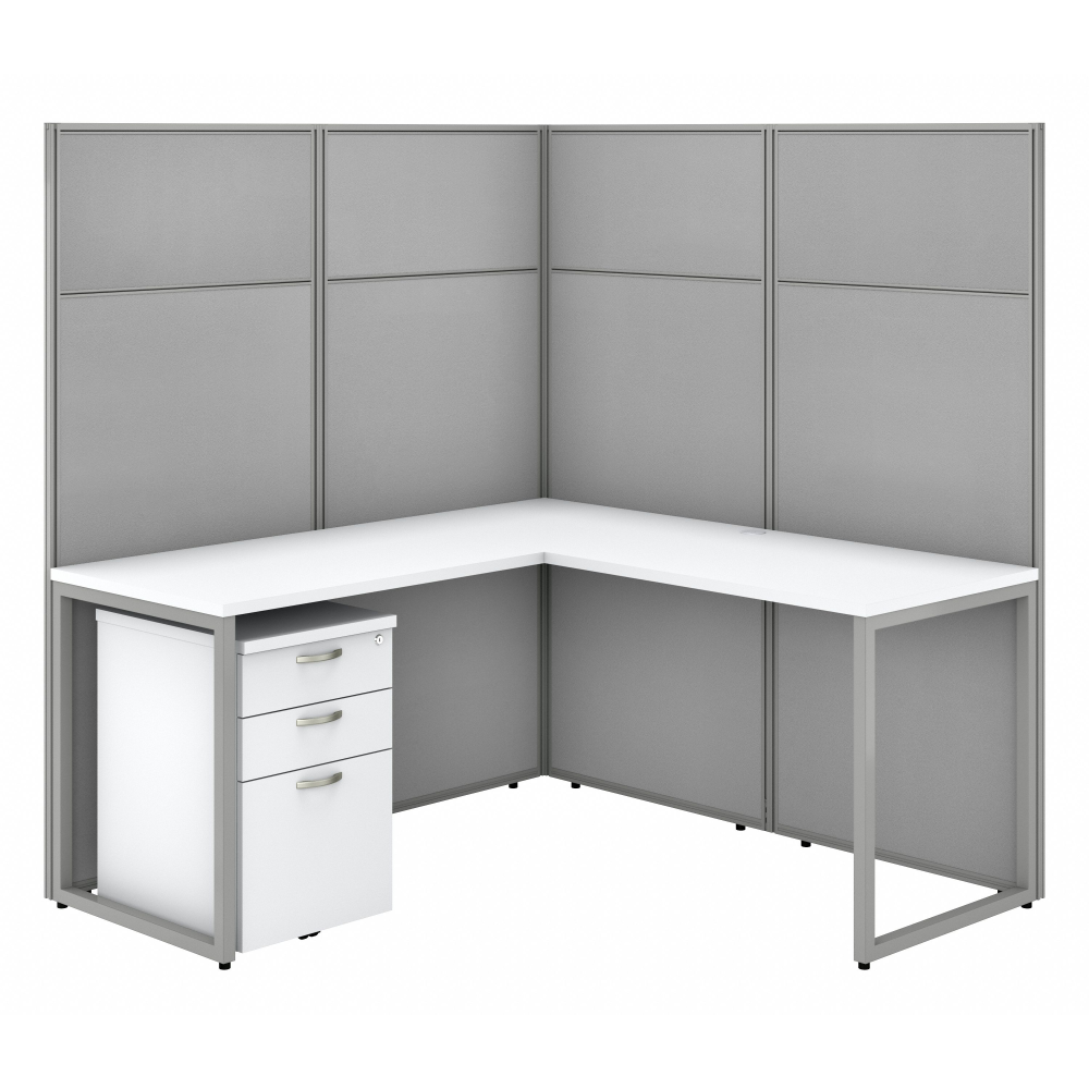 Shop Bush Business Furniture Easy Office 60W L Shaped Cubicle Desk with File Cabinet and 66H Panels, Image 01, EODH36SWH-03K, #color_pure white/silver gray fabric