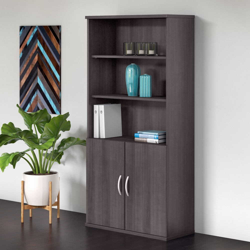 Shop Bush Business Furniture Studio C Tall 5 Shelf Bookcase with Doors, Image 02, STC015SG, #color_storm gray