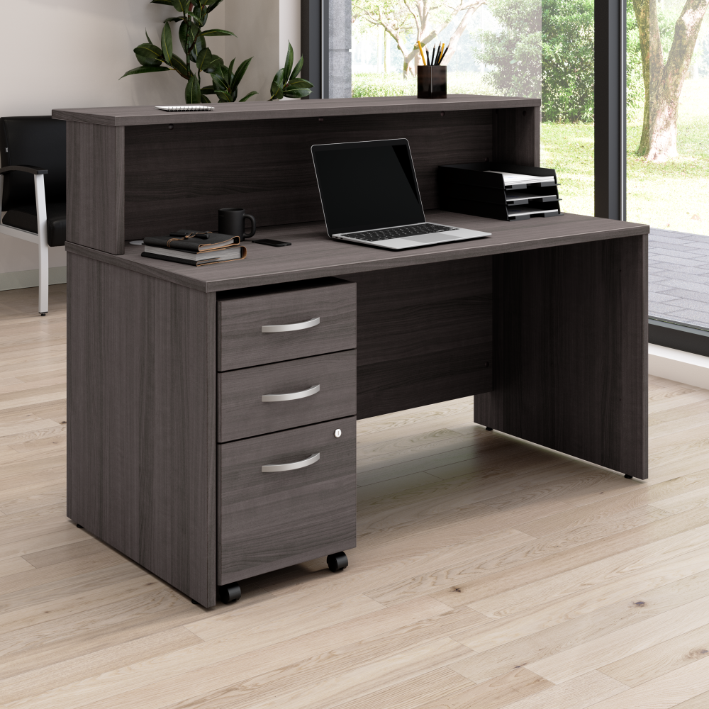 Shop Bush Business Furniture Arrive 60W x 30D Reception Desk with Shelf and Mobile File Cabinet, Image 02, ARV002SG, #color_storm gray