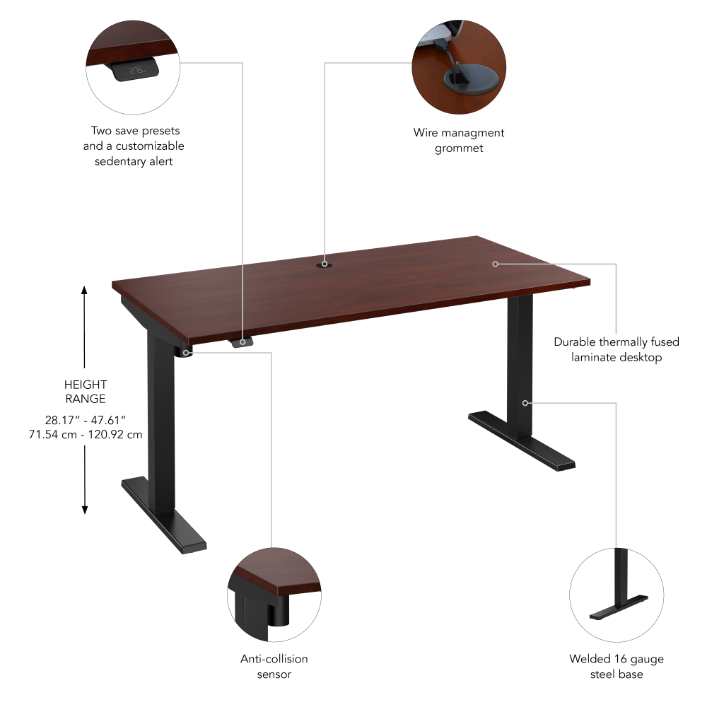 Shop Bush Business Furniture Move 40 Series 60W x 30D Electric Height Adjustable Standing Desk, Image 06, M4S6030HCBK, #color_hansen cherry/black powder coat