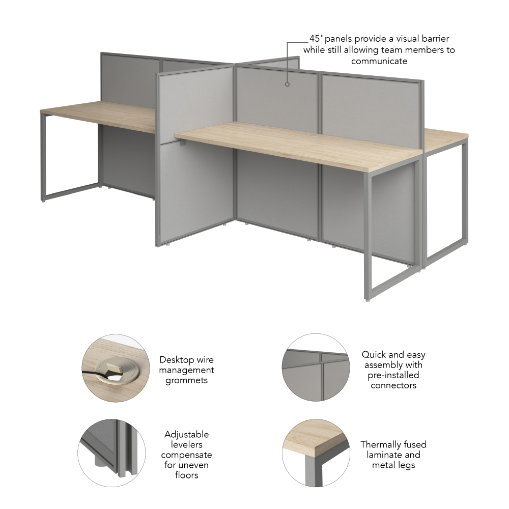 Shop Bush Business Furniture Easy Office 60-inch 4 Person Cubicle Desk with Low Panels, Image 06, EOD660NE-03K, #color_natural elm/silver gray fabric