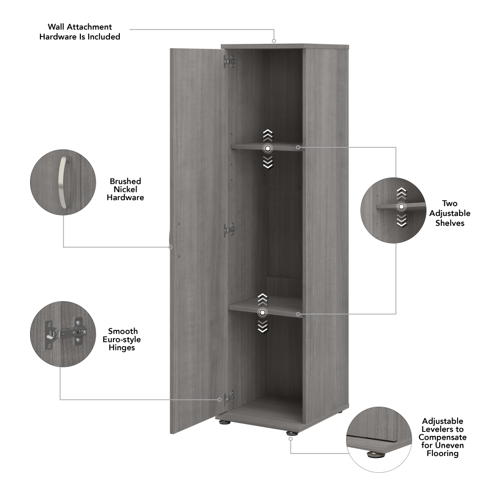 Shop Bush Business Furniture Universal Tall Narrow Storage Cabinet with Door and Shelves, Image 07, UNS116PG, #color_platinum gray