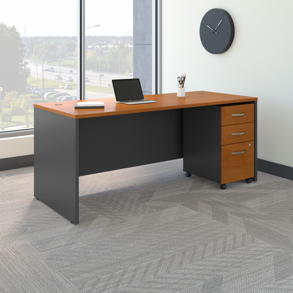 Shop Bush Business Furniture Series C 72W x 30D Office Desk with Mobile File Cabinet, Image 02, SRC113NCSU, #color_natural cherry/graphite gray