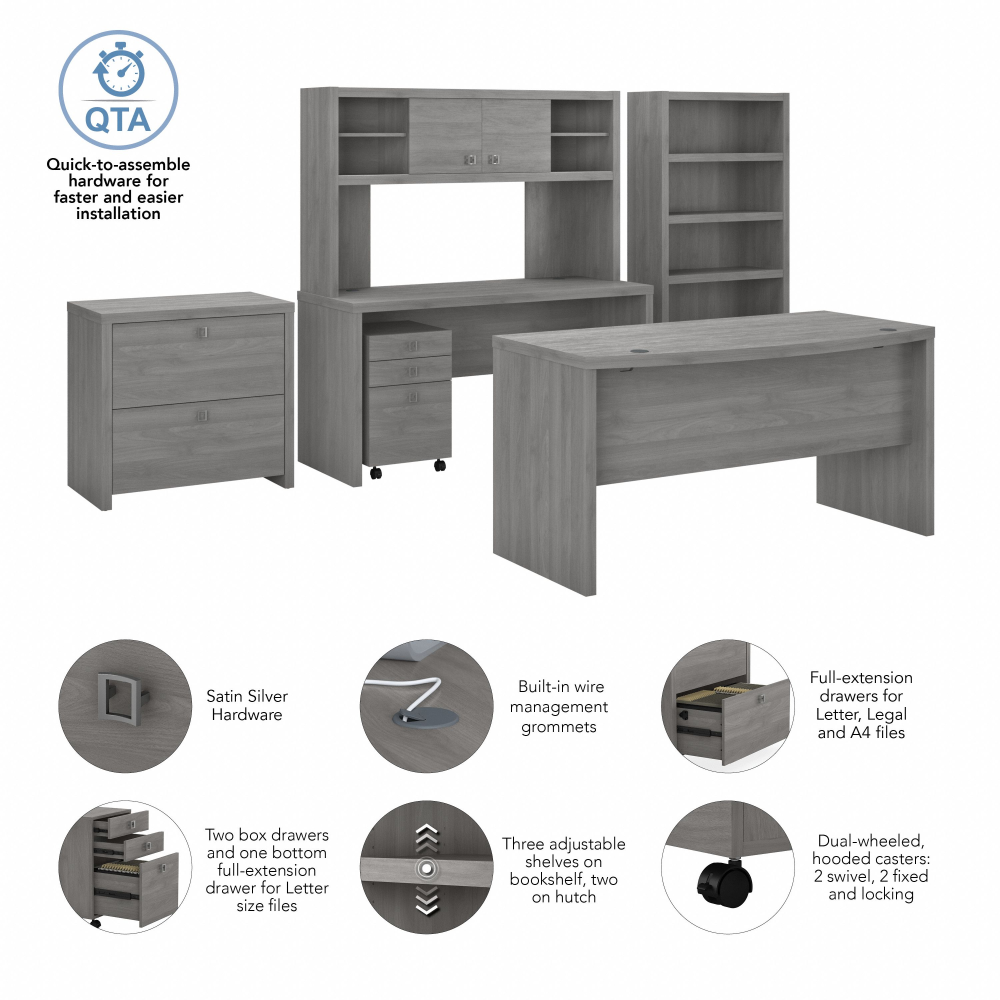 Shop Bush Business Furniture Echo Bow Front Desk, Credenza with Hutch, Bookcase and File Cabinets, Image 07, ECH029MG, #color_modern gray