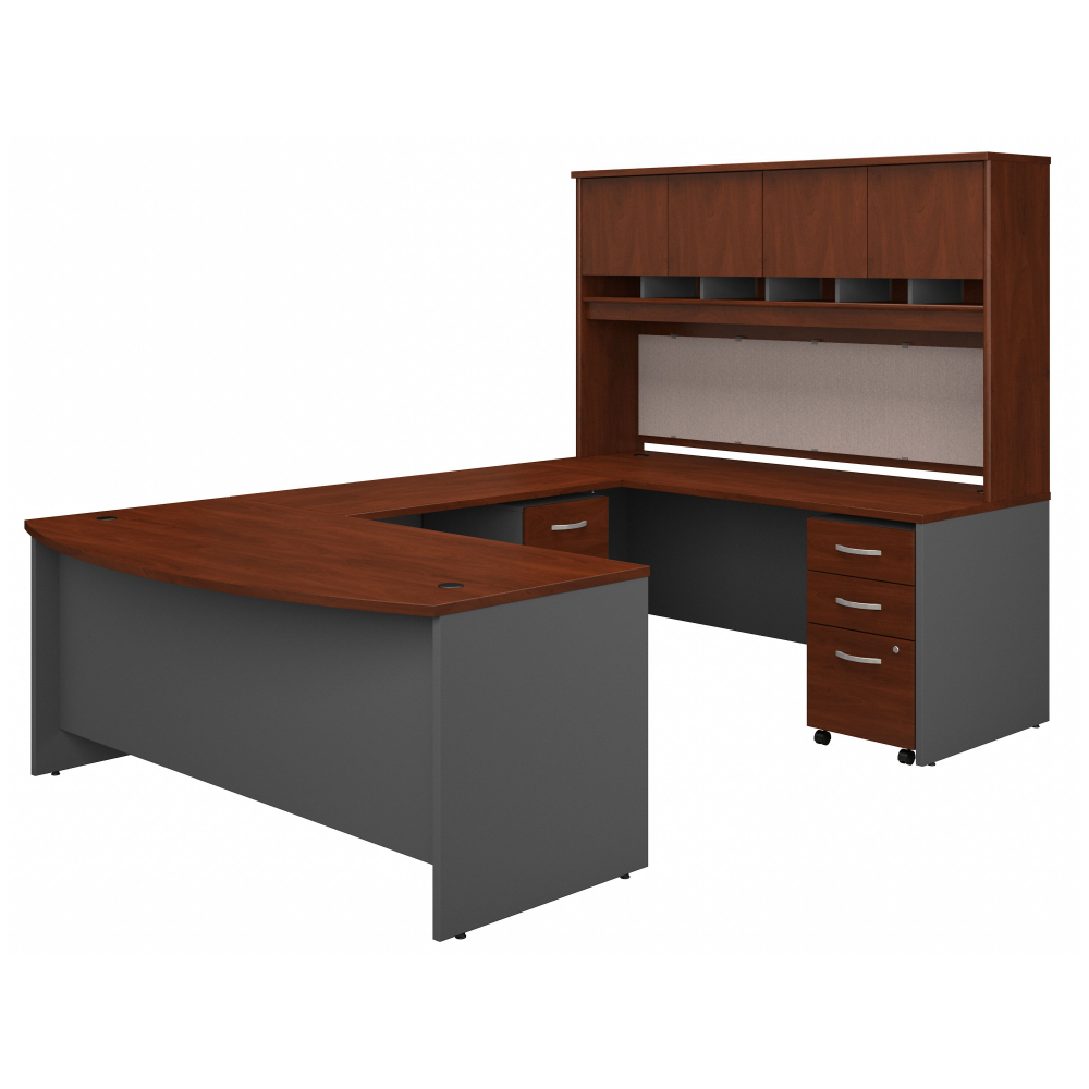 Shop Bush Business Furniture 72W Bow Front U Shaped Desk with Hutch and Storage, Image 01, SRC095HCSU, #color_hansen cherry/graphite gray