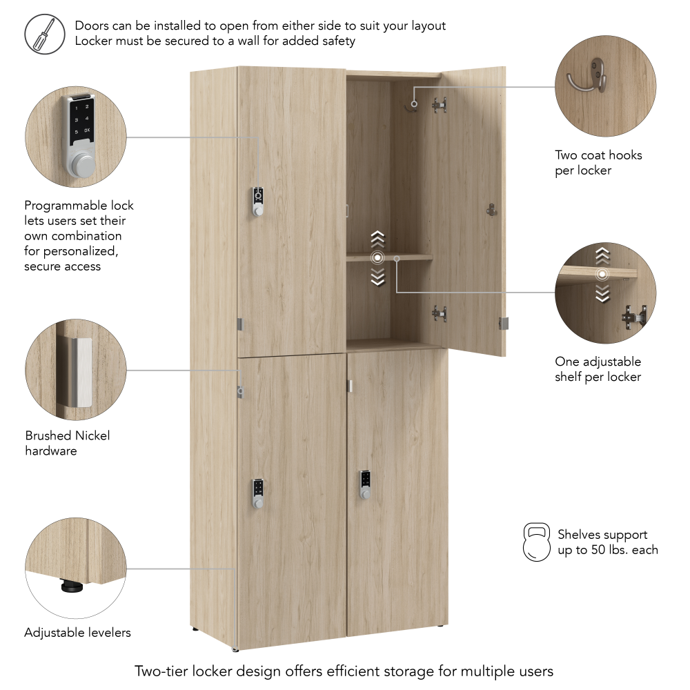 Shop Bush Business Furniture Assure Two Tier 4 Door Storage Lockers with Keypad Locks, Image 06, AUS130NEK, #color_natural elm
