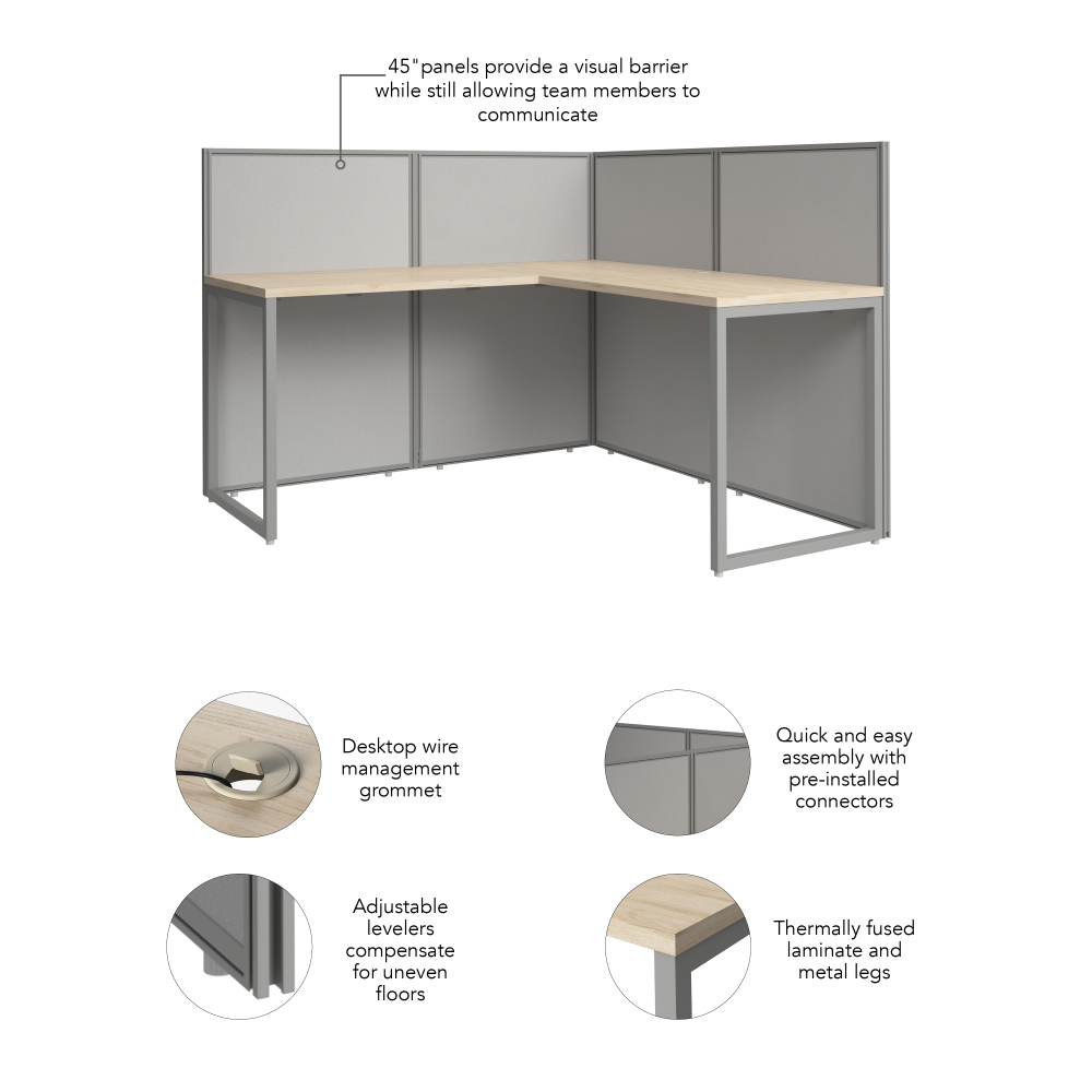 Shop Bush Business Furniture Easy Office 60-inch L Shaped Cubicle Desk with Low Panels, Image 06, EOD360NE-03K, #color_natural elm/silver gray fabric