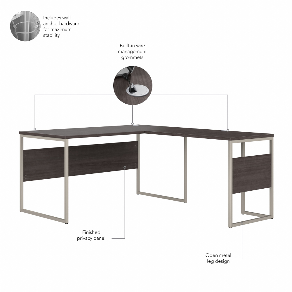 Shop Bush Business Furniture Hybrid 60W x 30D L Shaped Table Desk with Mobile File Cabinet, Image 06, HYB029SGSU, #color_storm gray