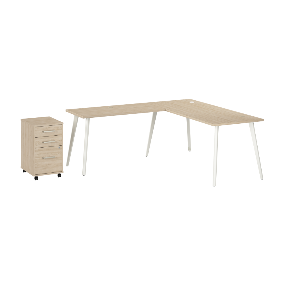 Shop Bush Business Furniture Vista 72W L Shaped Desk with Splayed Metal Legs and Mobile File Cabinet, Image 01, VST007NESU, #color_natural elm