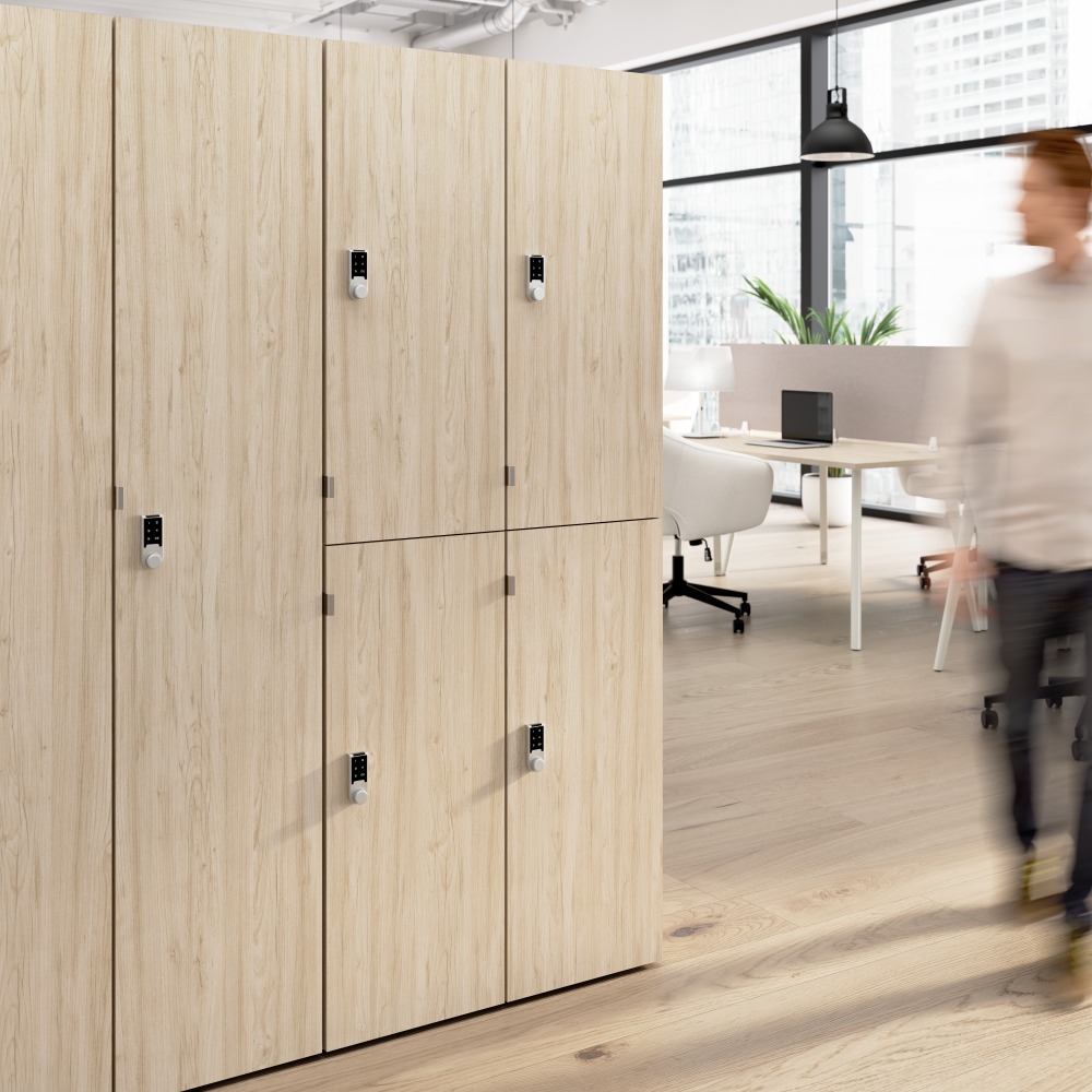 Shop Bush Business Furniture Assure Two Tier 4 Door Storage Lockers with Keypad Locks, Image 05, AUS130NEK, #color_natural elm