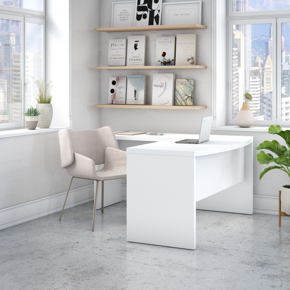 Shop Bush Business Furniture Echo L Shaped Bow Front Desk, Image 02, ECH025PW, #color_pure white