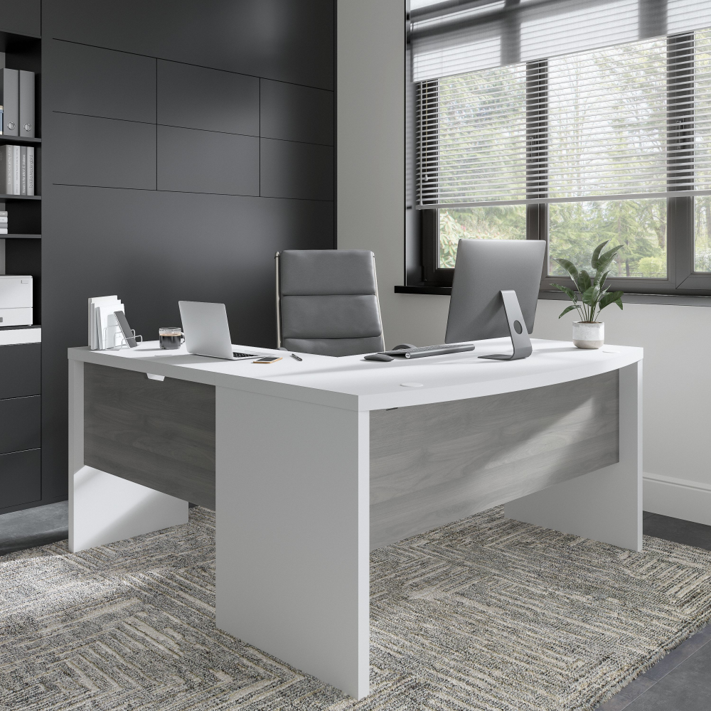 Shop Bush Business Furniture Echo L Shaped Bow Front Desk, Image 02, ECH025WHMG, #color_pure white/modern gray