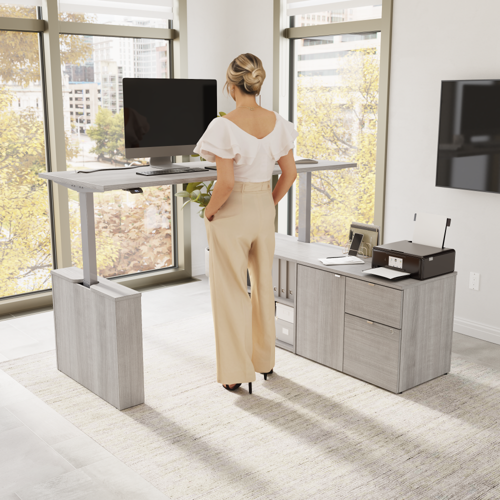 Shop Bush Business Furniture Stratus 72W x 30D Electric Height Adjustable Standing Desk with Storage, Image 02, SUT020PG, #color_platinum gray