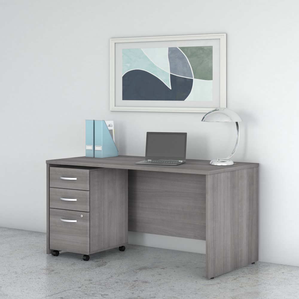 Shop Bush Business Furniture Studio C 60W x 30D Office Desk with Mobile File Cabinet, Image 02, STC014PGSU, #color_platinum gray