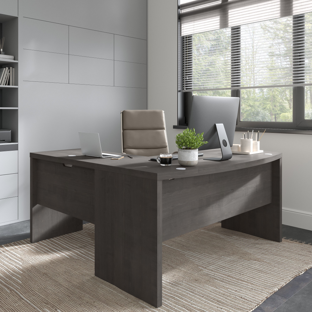Shop Bush Business Furniture Echo L Shaped Bow Front Desk, Image 02, ECH025CM, #color_charcoal maple